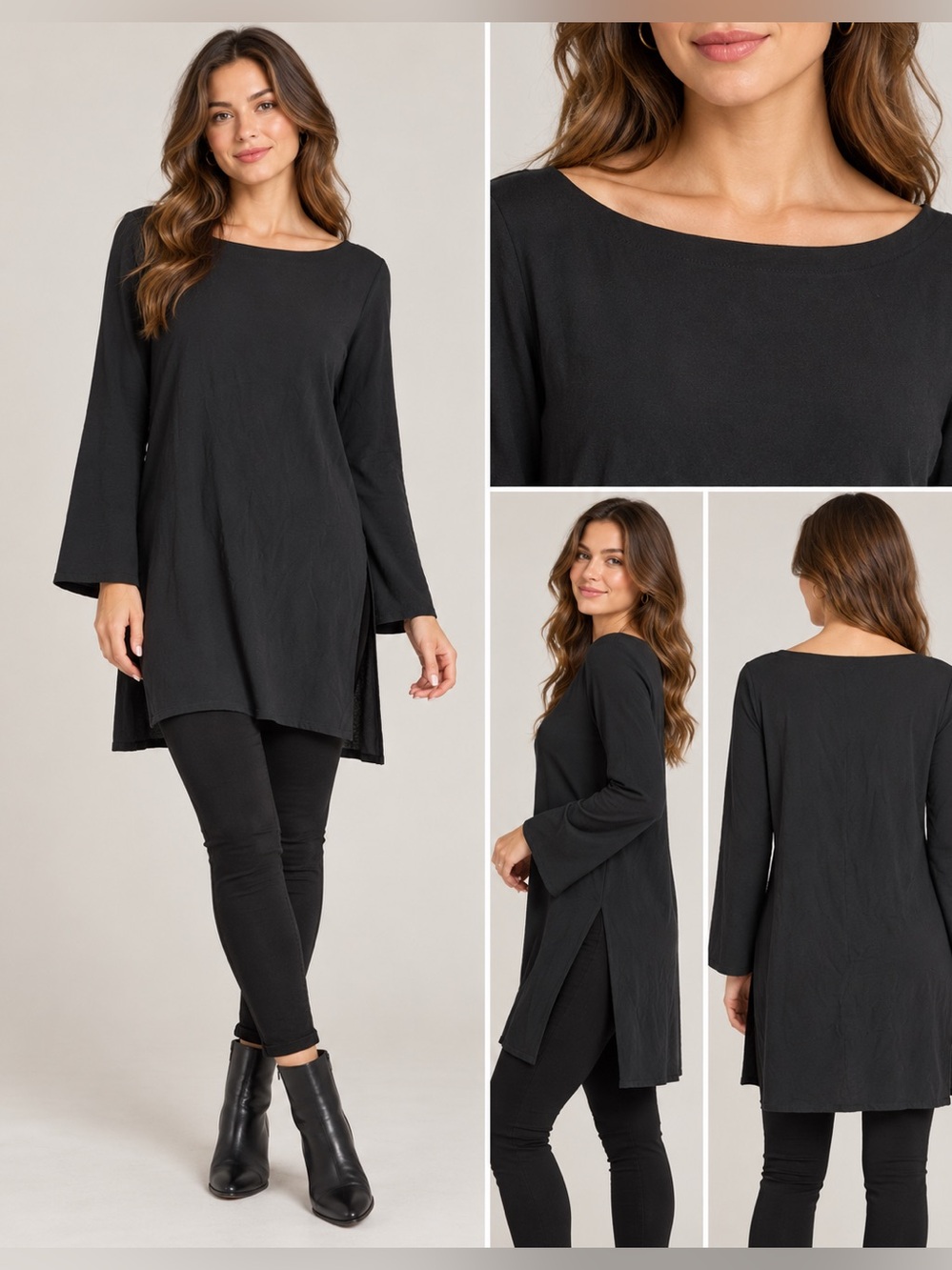 100% Silk Bateau Eileen Fisher long sleeve Tunic Minimalist Lagenlook